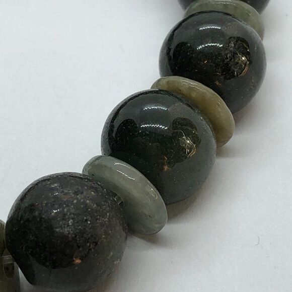Natural Gemstone Bead Bracelet - Dark Green Chrysoprase Beads Stretch Bracelet - Picture 2 of 7